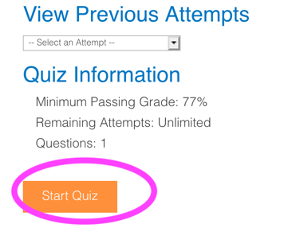 Start Quiz button