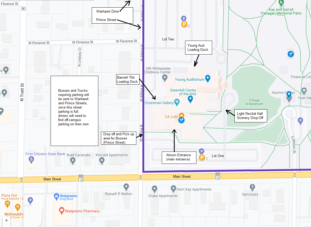 Map showing load-in and load-out at UWW